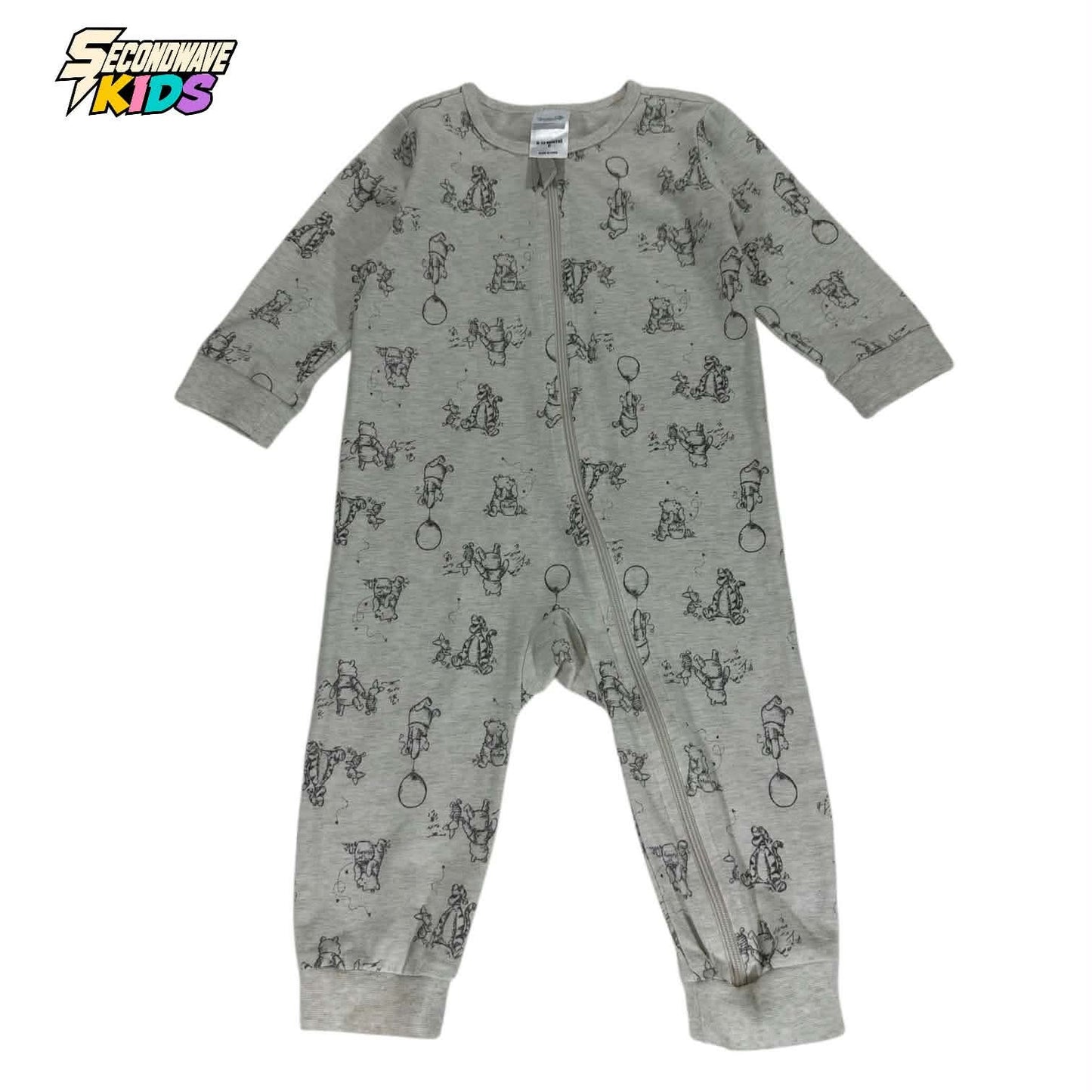 WINNIE THE POOH GREY BABYGROW (6-12 MONTHS)