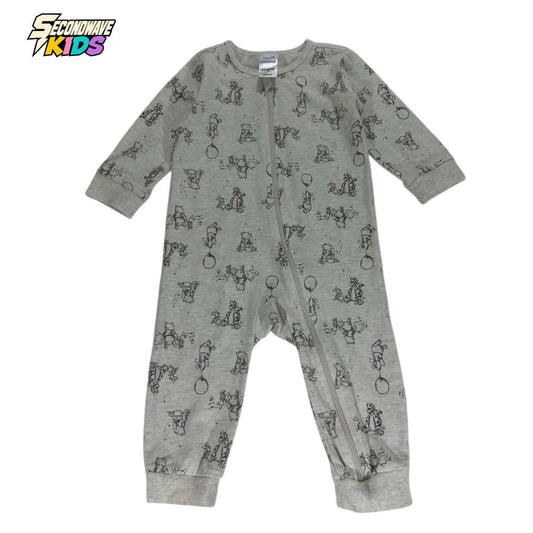 WINNIE THE POOH GREY BABYGROW (6-12 MONTHS)