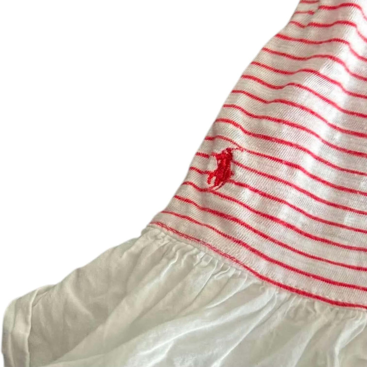 RALPH LAUREN PINK & WHITE STRIPED DRESS WITH RUFFLES AND BUTTON DETAIL (12 MONTHS)
