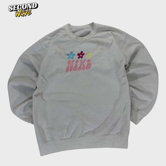 TRASHED BL NIKE CREWNECK SWEATSHIRT WITH FLOWER DESIGN (M)