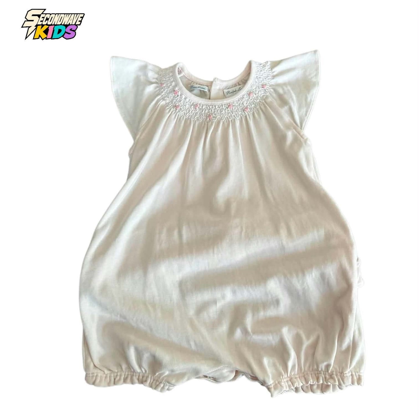 RALPH LAUREN BABY ROMPER WITH RUFFLES AND FLORAL EMBROIDERY (12 MONTHS)