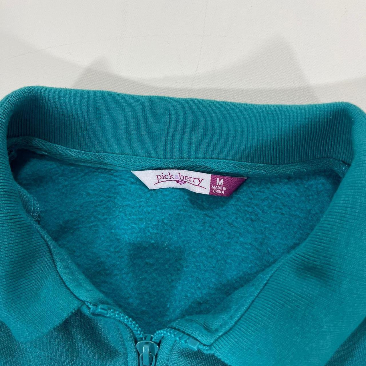 VINTAGE PICK A BERRY TEAL QUARTER ZIP SWEATSHIRT WITH PAISLEY EMBROIDERY (M)