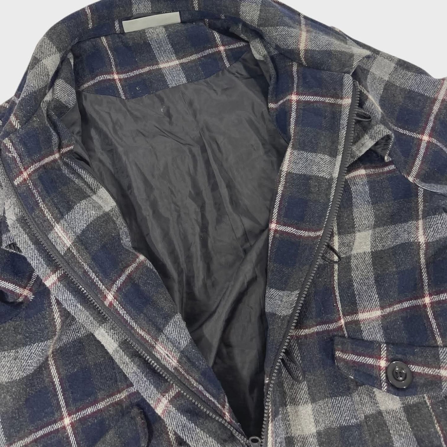 WILD CHILD NAVY BLUE PLAID DUFFLE COAT (L)