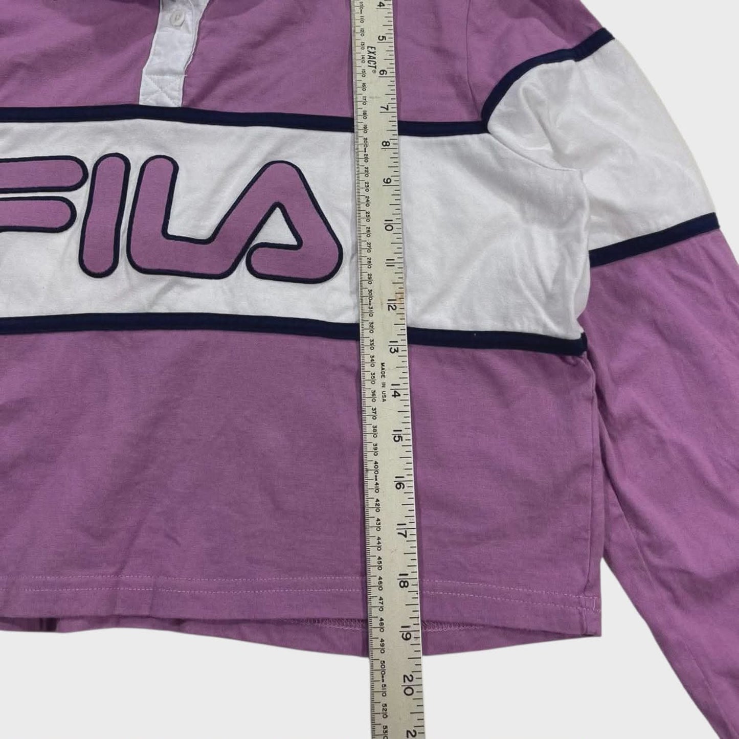 FILA PURPLE AND WHITE STRIPED POLO SHIRT (L)