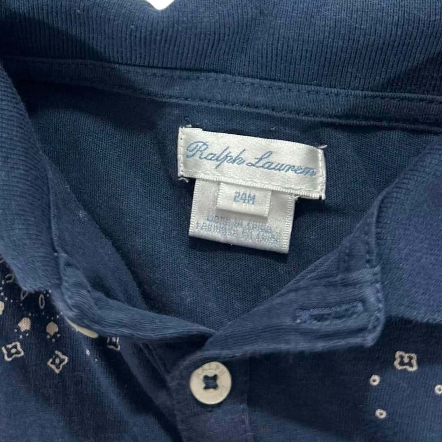 RALPH LAUREN NAVY BABYDOLL DRESS WITH WHITE BANDANA PRINT (24 MONTHS)
