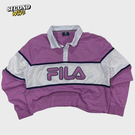FILA PURPLE AND WHITE STRIPED POLO SHIRT (L)