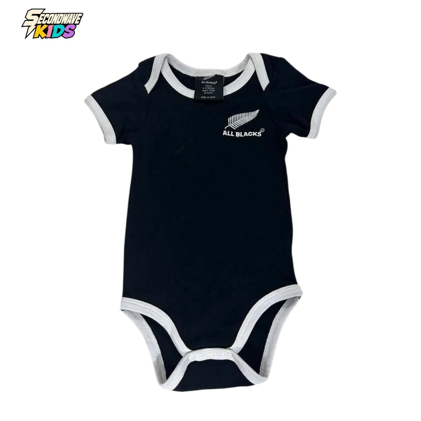 ALL BLACKS BLACK BABY ONESIE (6-12 MONTHS)