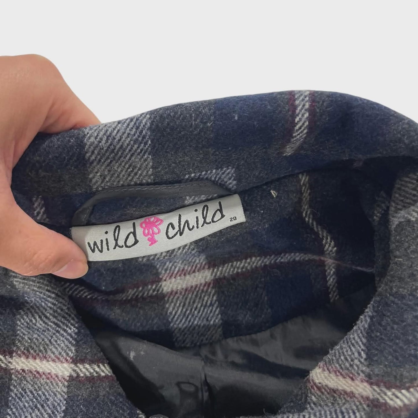 WILD CHILD NAVY BLUE PLAID DUFFLE COAT (L)