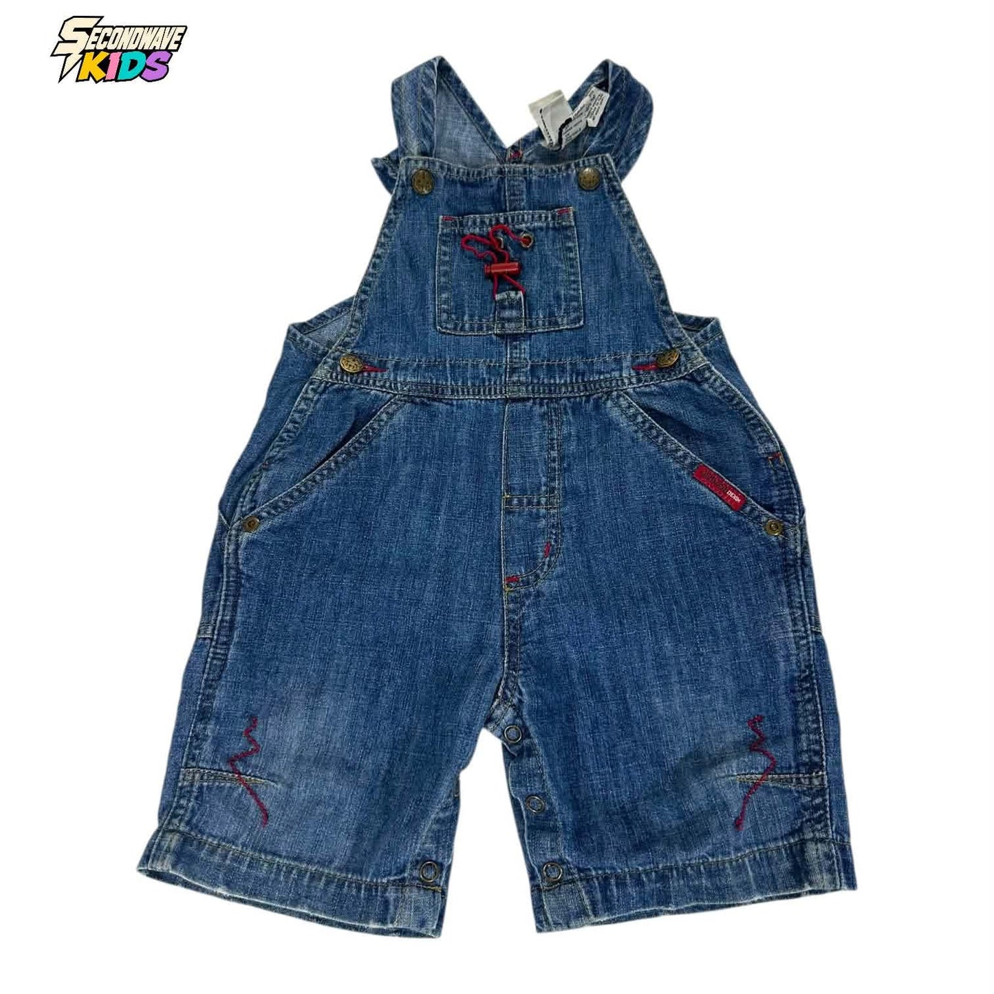 OSHKOSH BLUE DENIM OVERALLS WITH RED ACCENTS (6-12 MONTHS)