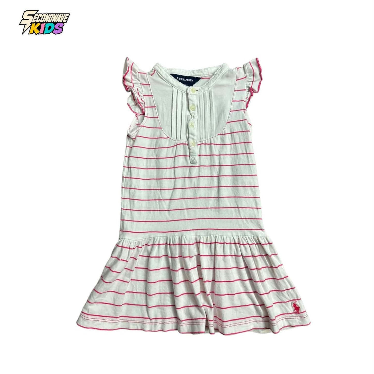 RALPH LAUREN PINK AND WHITE STRIPED BABYDOLL DRESS WITH RUFFLE SLEEVES (3T)