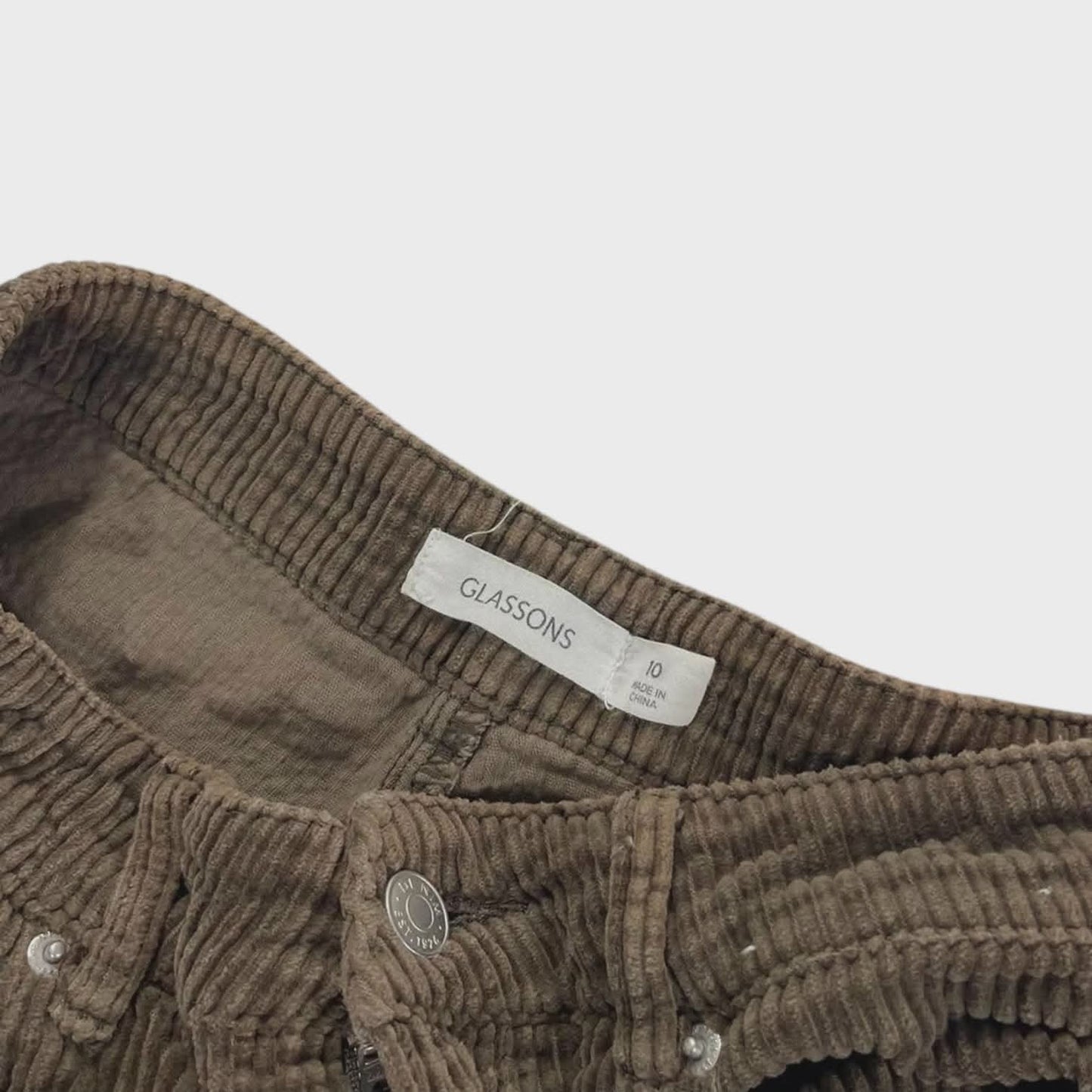 GLASSONS BROWN CORDUROY WIDE LEG TROUSERS (UK10)