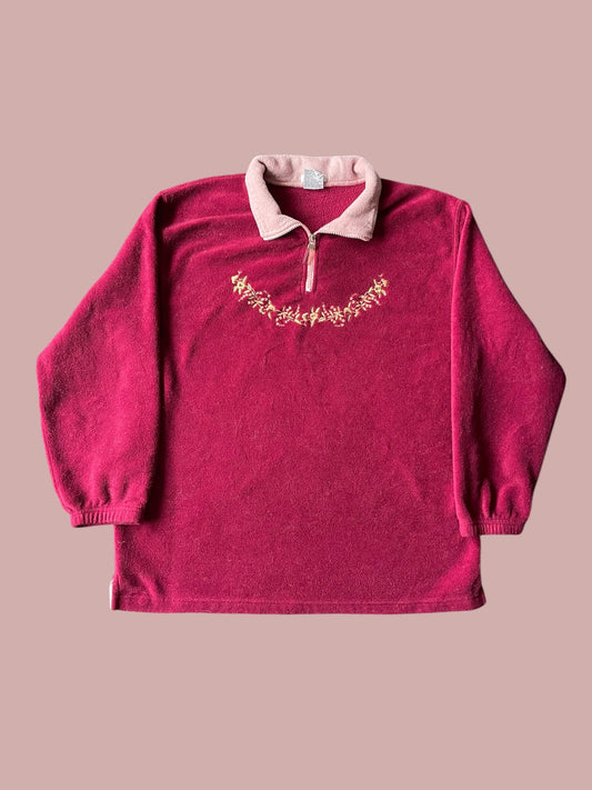 VINTAGE EMBROIDERED FLOWER QUARTER ZIP FLEECE (14)
