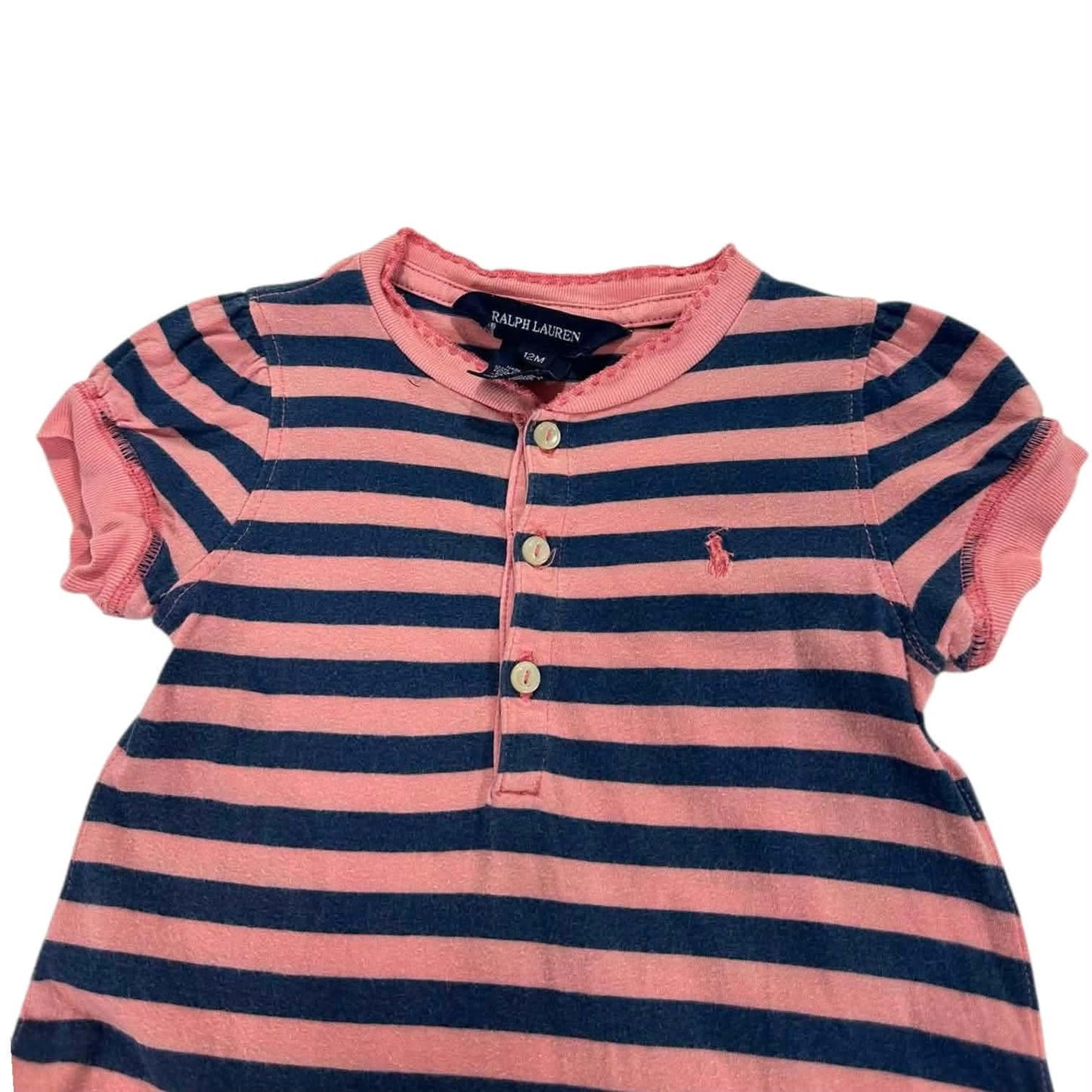 RALPH LAUREN PINK & NAVY STRIPED BABY GIRL DRESS (12 MONTHS)
