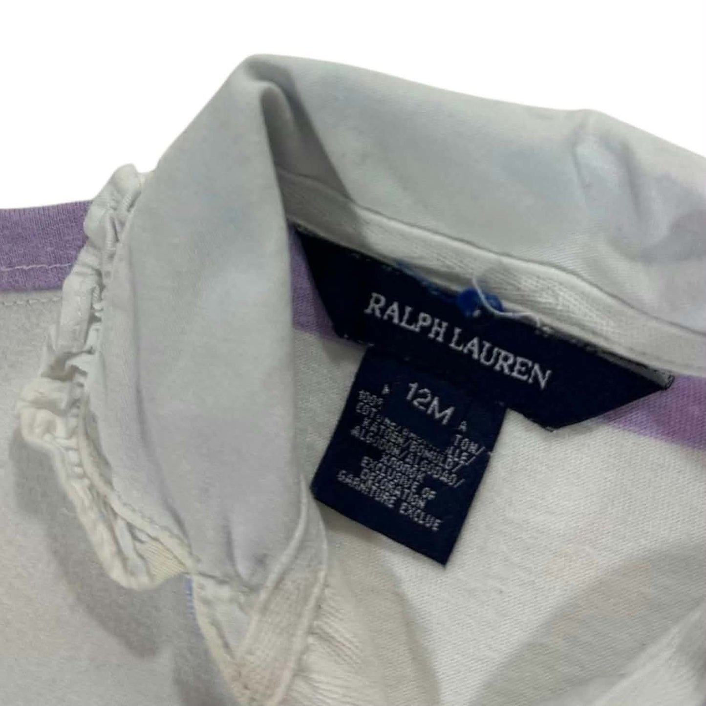 RALPH LAUREN PURPLE AND WHITE STRIPED BABY GIRL DRESS WITH RUFFLES (12 MONTHS)