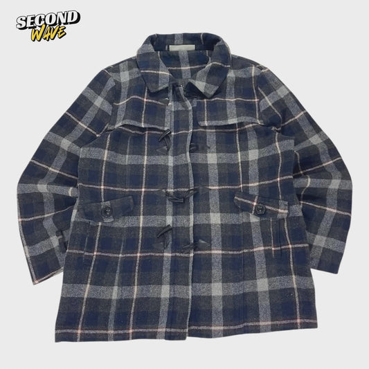 WILD CHILD NAVY BLUE PLAID DUFFLE COAT (L)