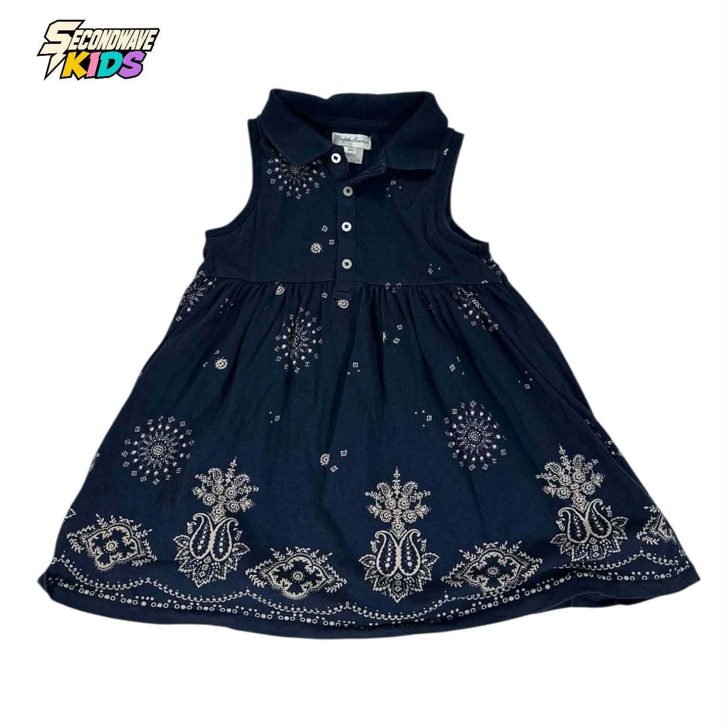 RALPH LAUREN NAVY BABYDOLL DRESS WITH WHITE BANDANA PRINT (24 MONTHS)