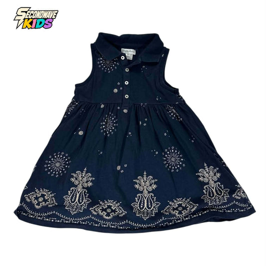 RALPH LAUREN NAVY BABYDOLL DRESS WITH WHITE BANDANA PRINT (24 MONTHS)