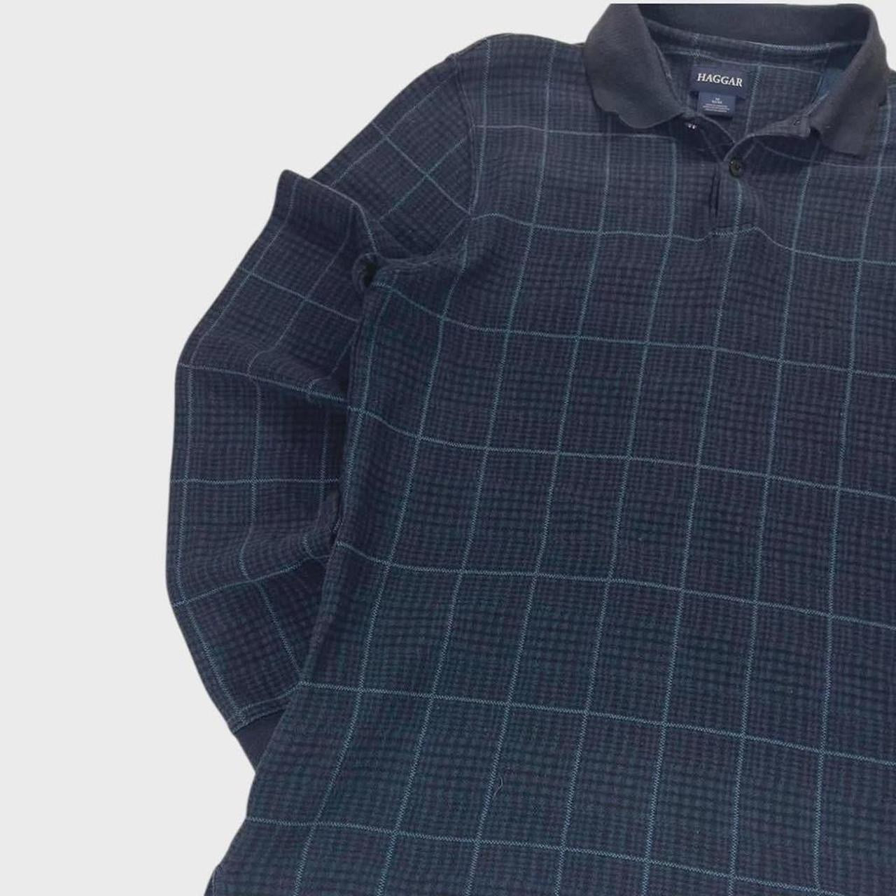 VINTAGE HAGGAR PLAID LONG SLEEVE POLO SHIRT (M)