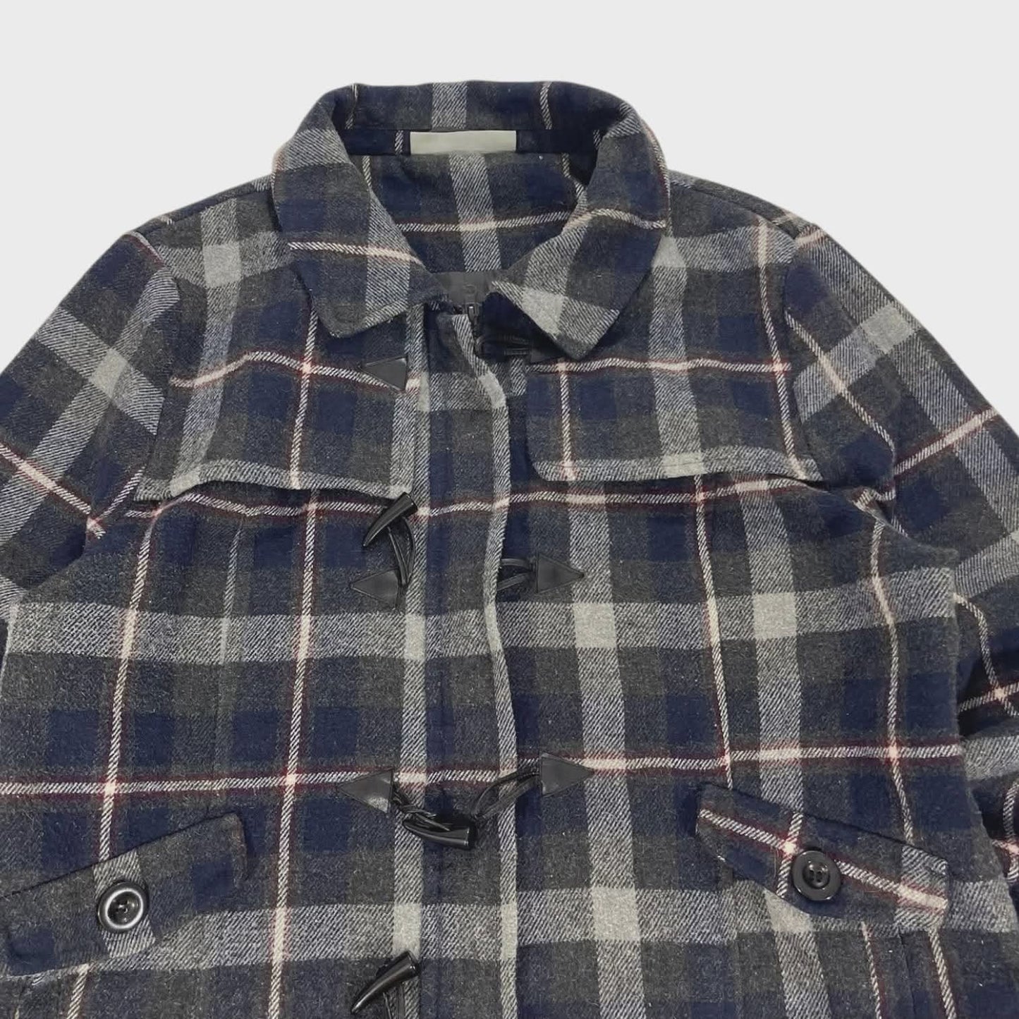 WILD CHILD NAVY BLUE PLAID DUFFLE COAT (L)