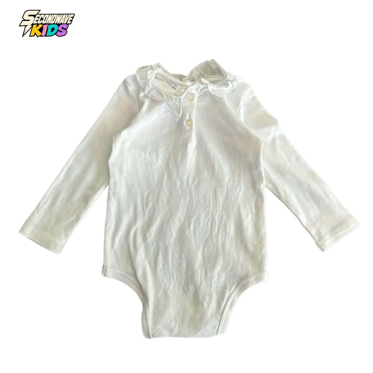 RALPH LAUREN WHITE BABY ONESIE WITH COLLAR AND BUTTON (12 MONTHS)