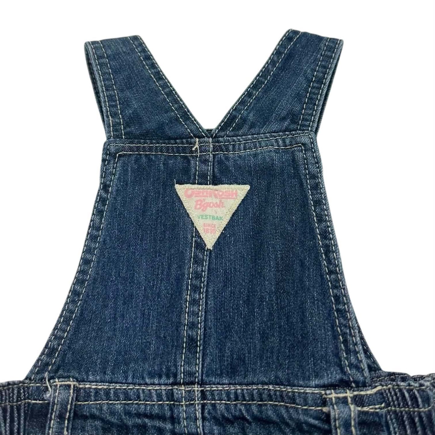 OSHKOSH B’GOSH NAVY DENIM OVERALLS WITH PINK FLOWER EMBROIDERY (6-12 MONTHS)