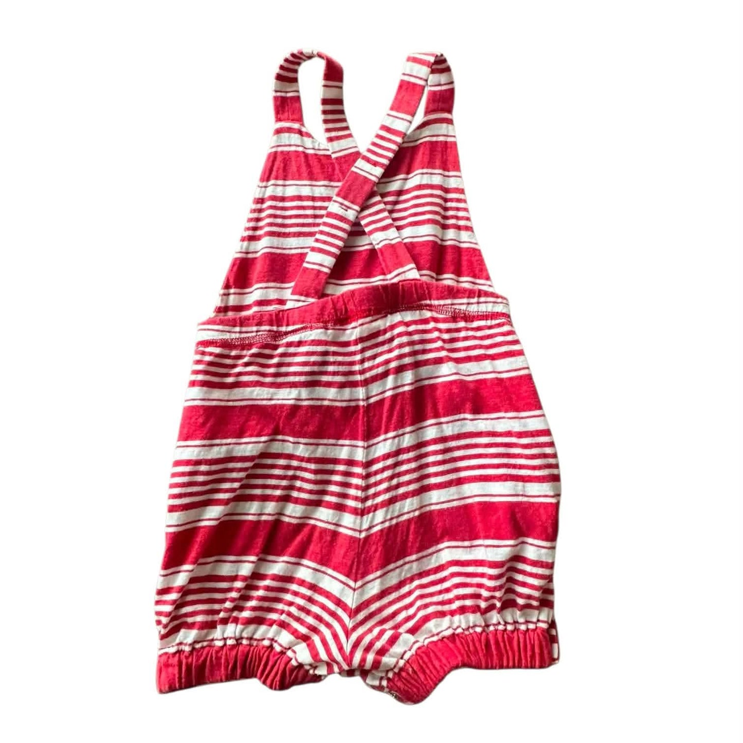 RED & WHITE STRIPED BABY ROMPER WITH ADJUSTABLE STRAPS AND ELASTIC WAIST (18 MONTHS)