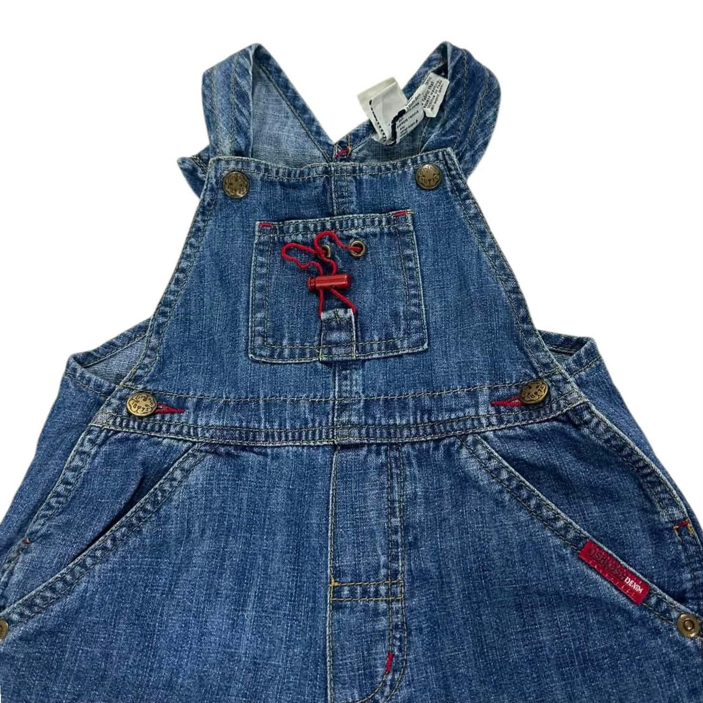 OSHKOSH BLUE DENIM OVERALLS WITH RED ACCENTS (6-12 MONTHS)
