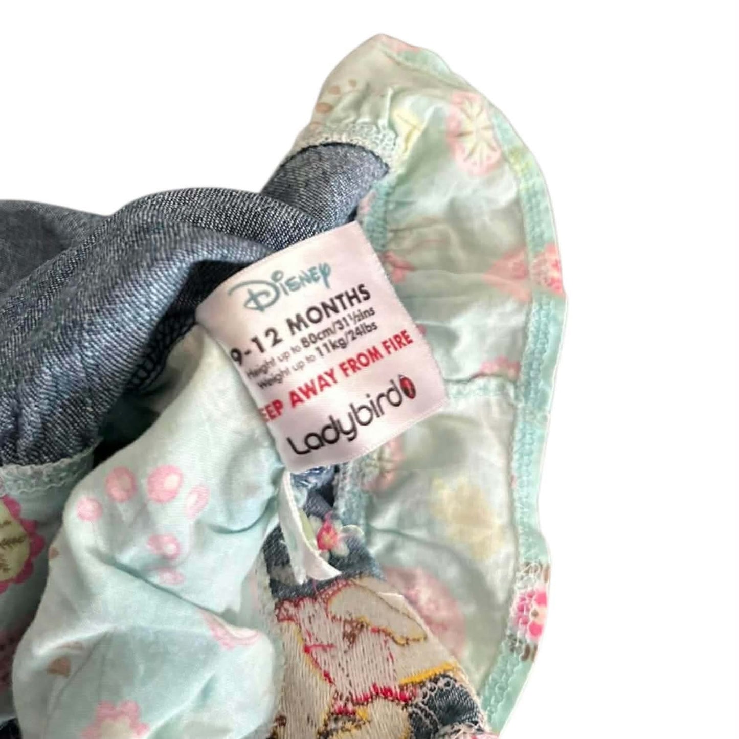 DISNEY WINNIE THE POOH DENIM DRESS WITH FLORAL LINING AND POCKETS (9-12 MONTHS)