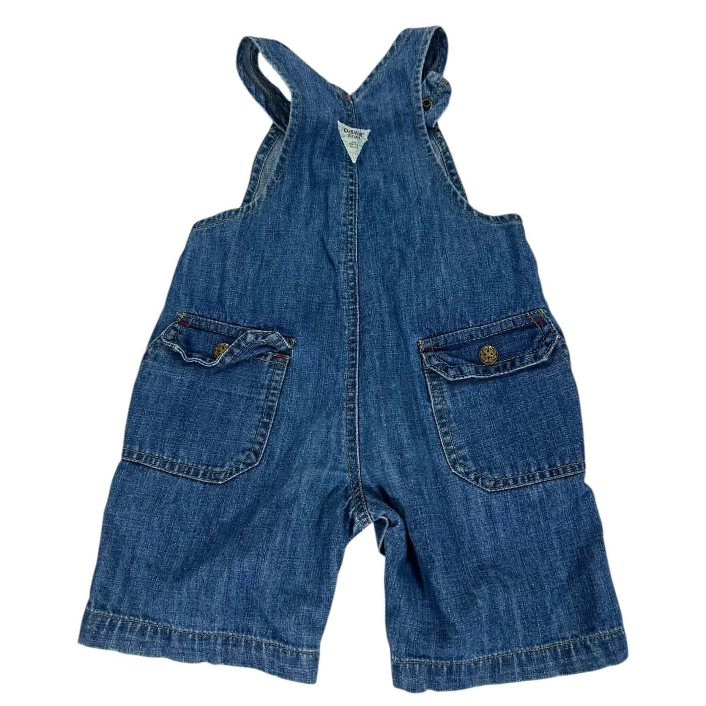 OSHKOSH BLUE DENIM OVERALLS WITH RED ACCENTS (6-12 MONTHS)