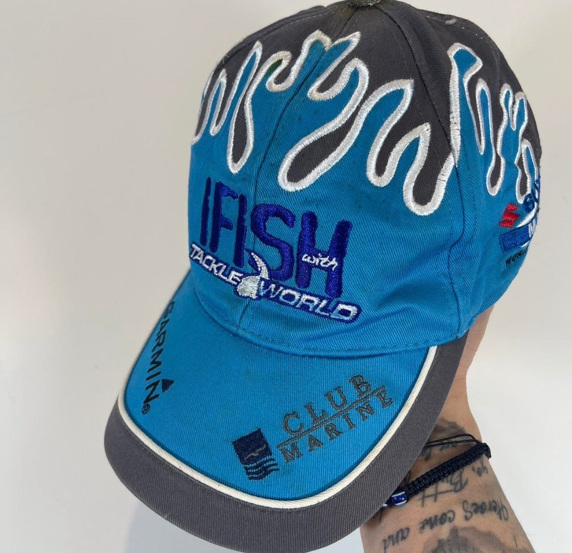 VINTAGE IFISH BLUE & BLACK FLAME BASEBALL CAP