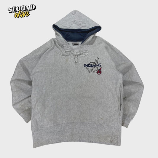 GREY CLEVELAND INDIANS HOODIE WITH LACE-UP DETAIL (XL)