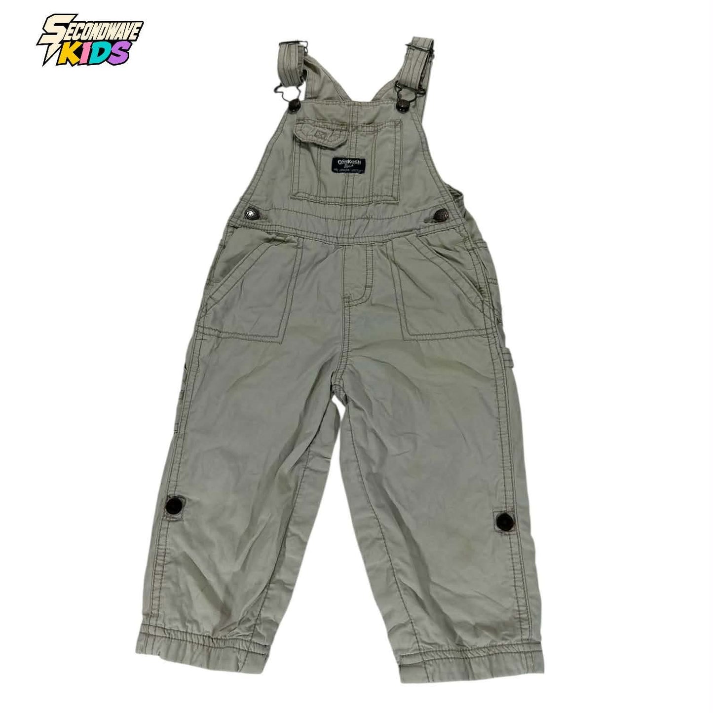 OSHKOSH B’GOSH BEIGE OVERALLS WITH ADJUSTABLE STRAPS AND POCKETS (24 MONTHS)