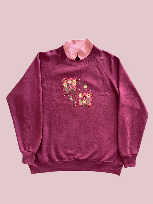 VINTAGE EMBROIDERED FLOWER CREWNECK (L)
