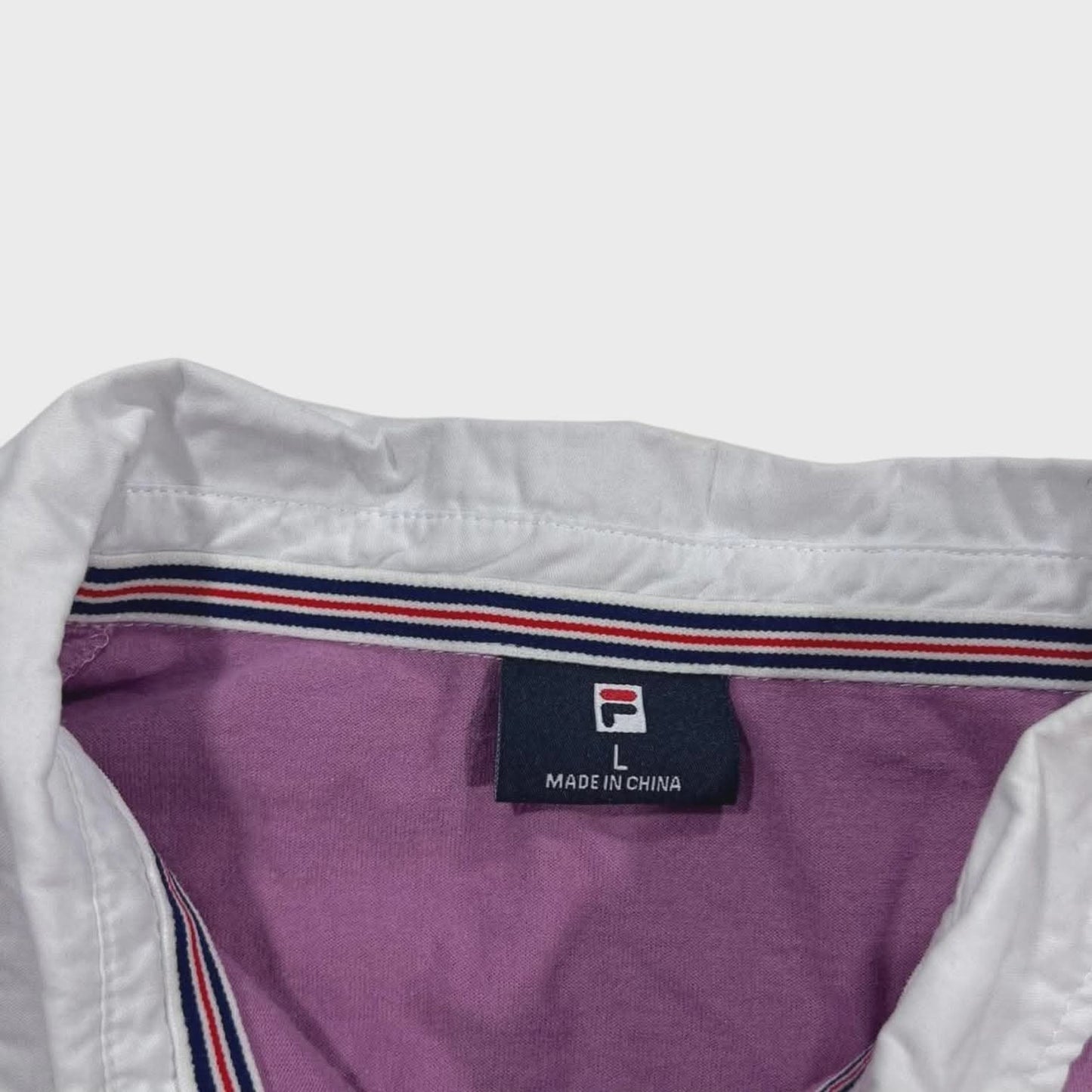 FILA PURPLE AND WHITE STRIPED POLO SHIRT (L)
