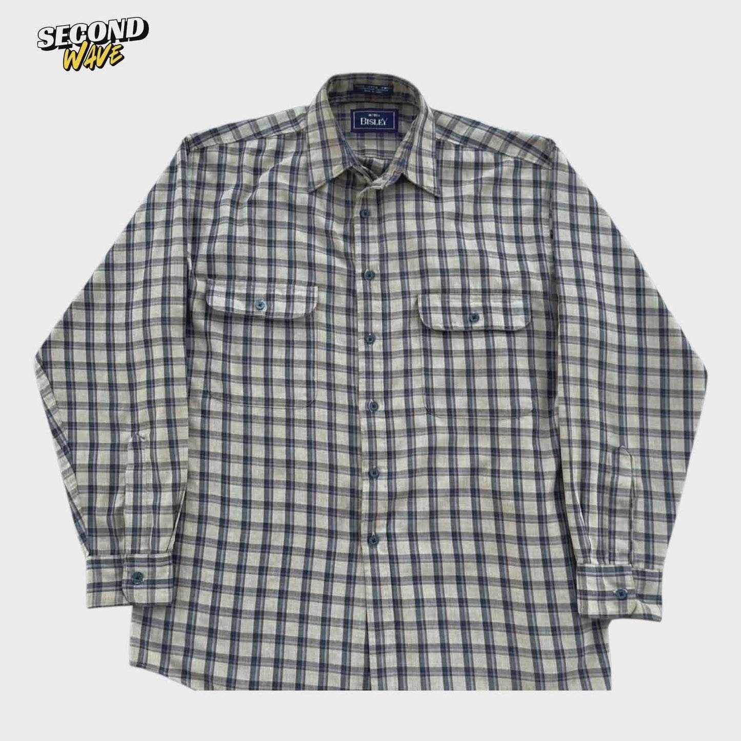 BISLEY BLUE & WHITE CHECKERED BUTTON UP SHIRT (L)