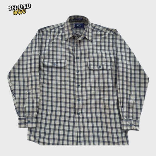 BISLEY BLUE & WHITE CHECKERED BUTTON UP SHIRT (L)