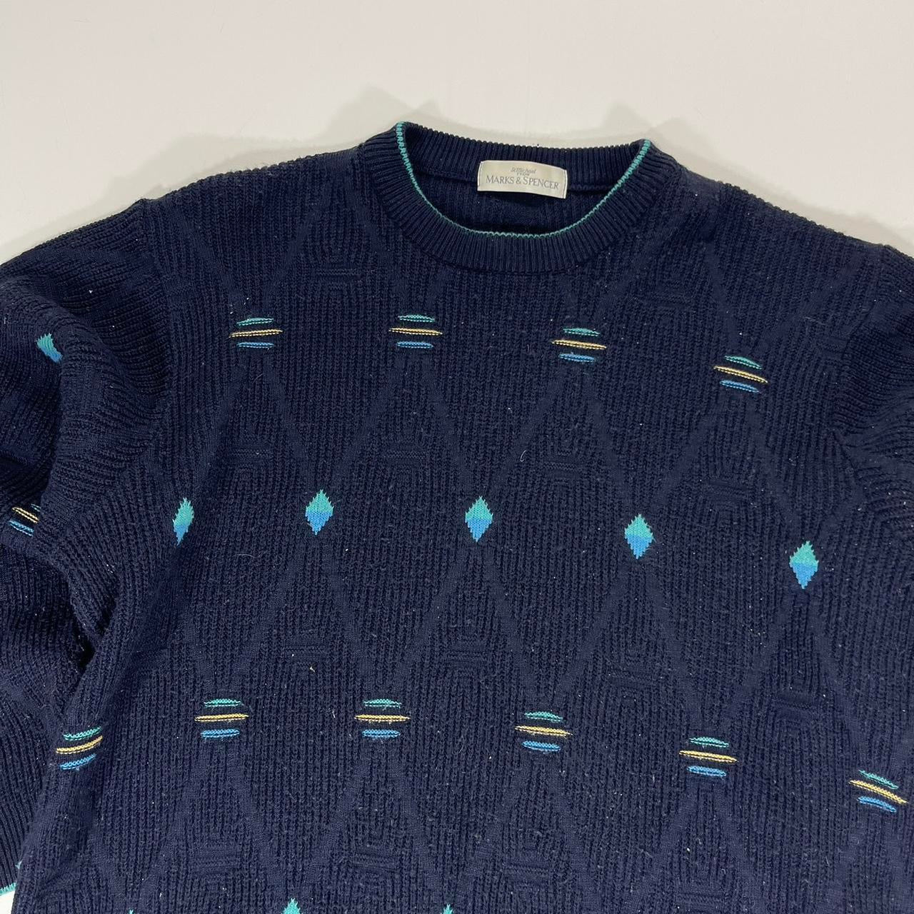 VINTAGE 90s MARKS & SPENCER NAVY BLUE SWEATER (M-L)