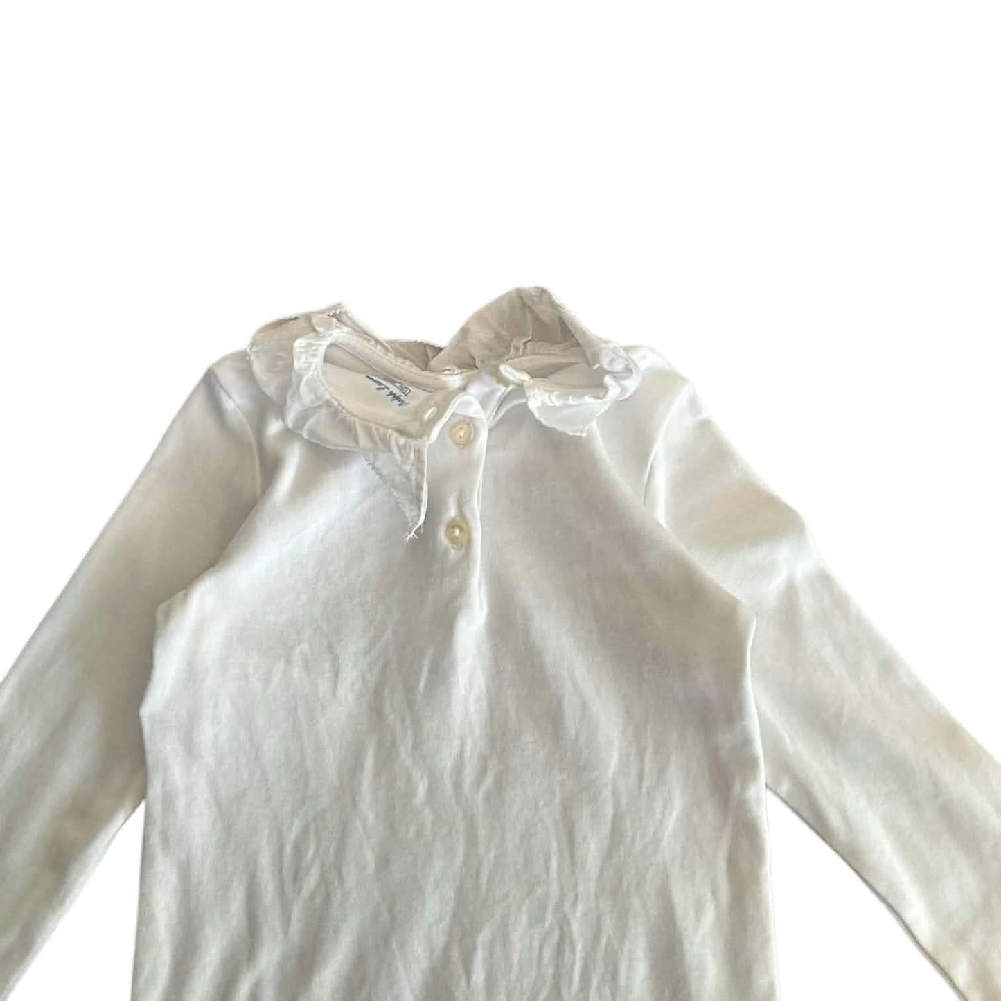 RALPH LAUREN WHITE BABY ONESIE WITH COLLAR AND BUTTON (12 MONTHS)