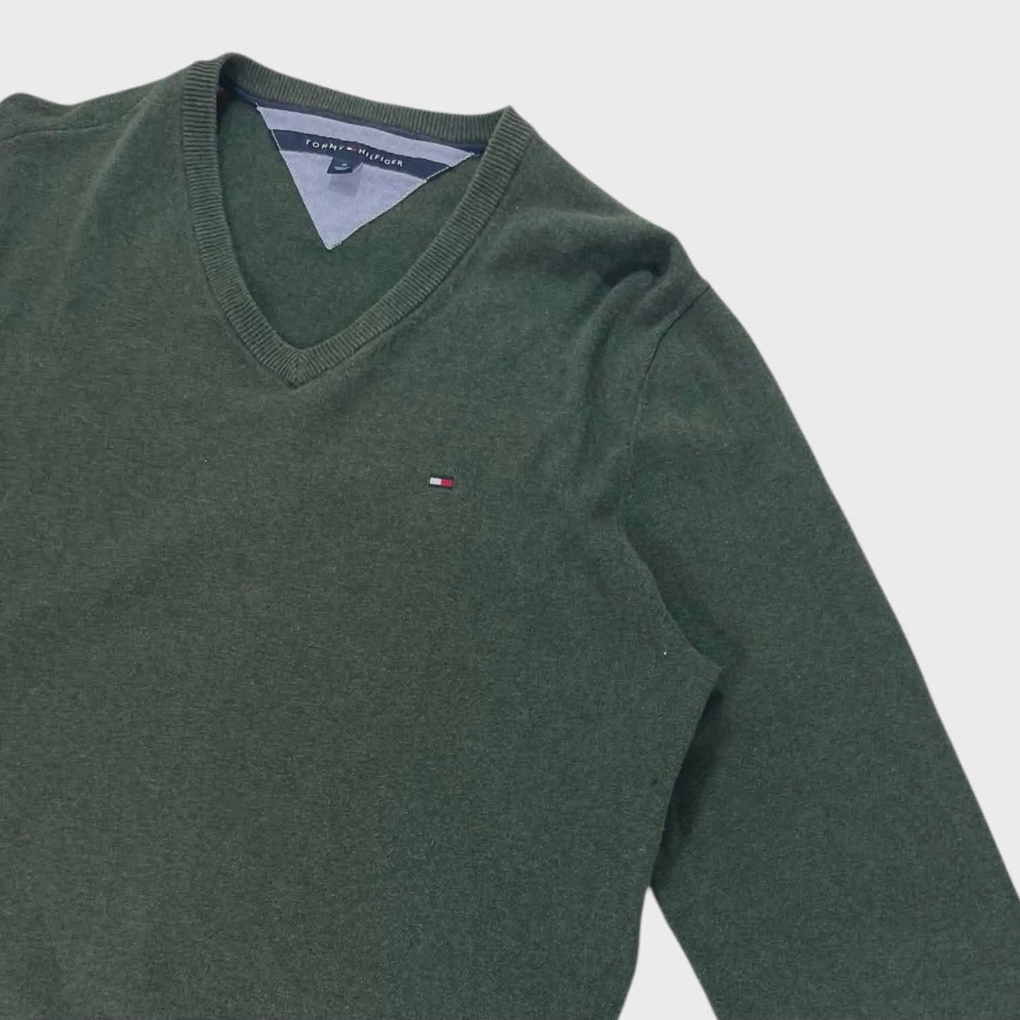 TOMMY HILFIGER GREEN V-NECK SWEATER (M)