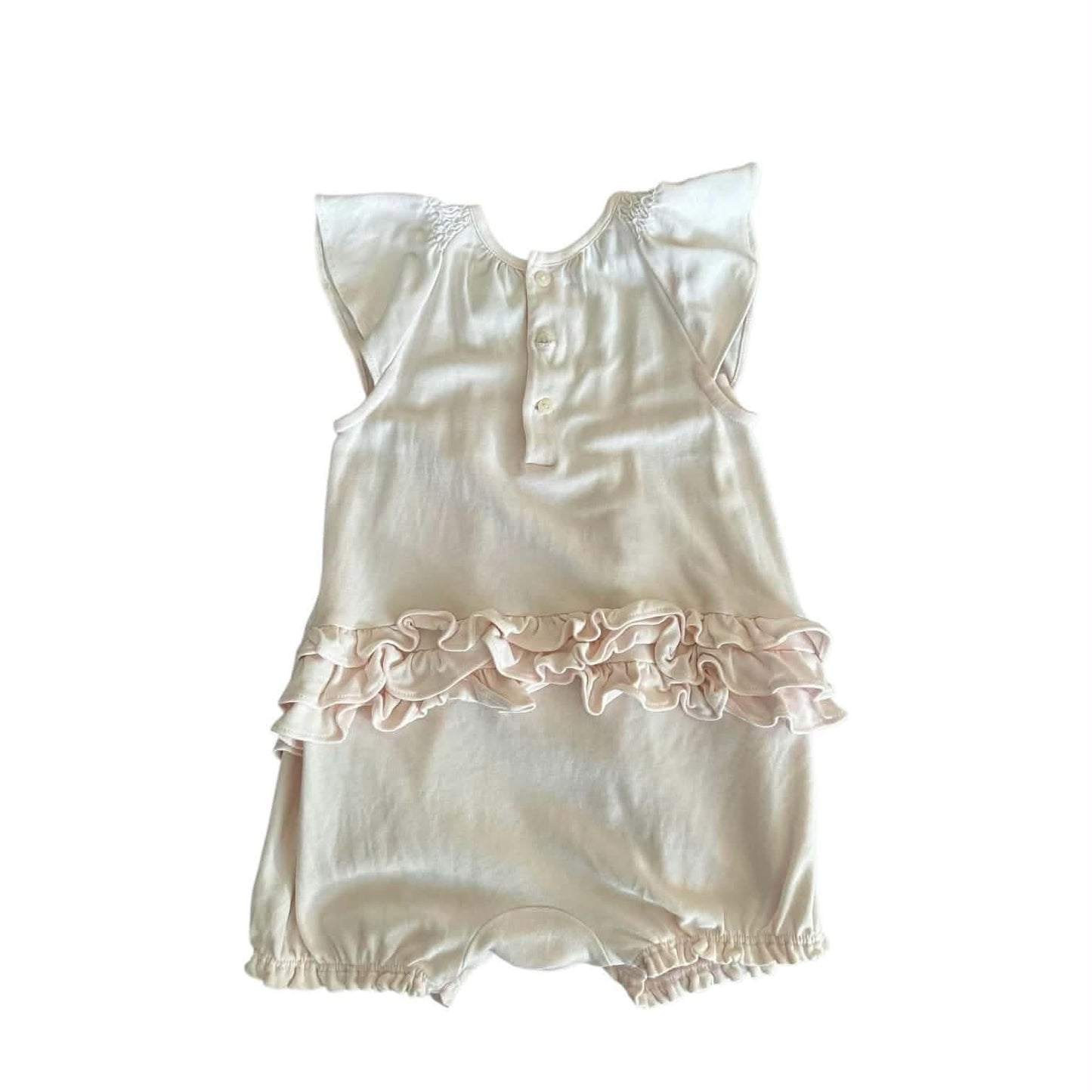 RALPH LAUREN BABY ROMPER WITH RUFFLES AND FLORAL EMBROIDERY (12 MONTHS)