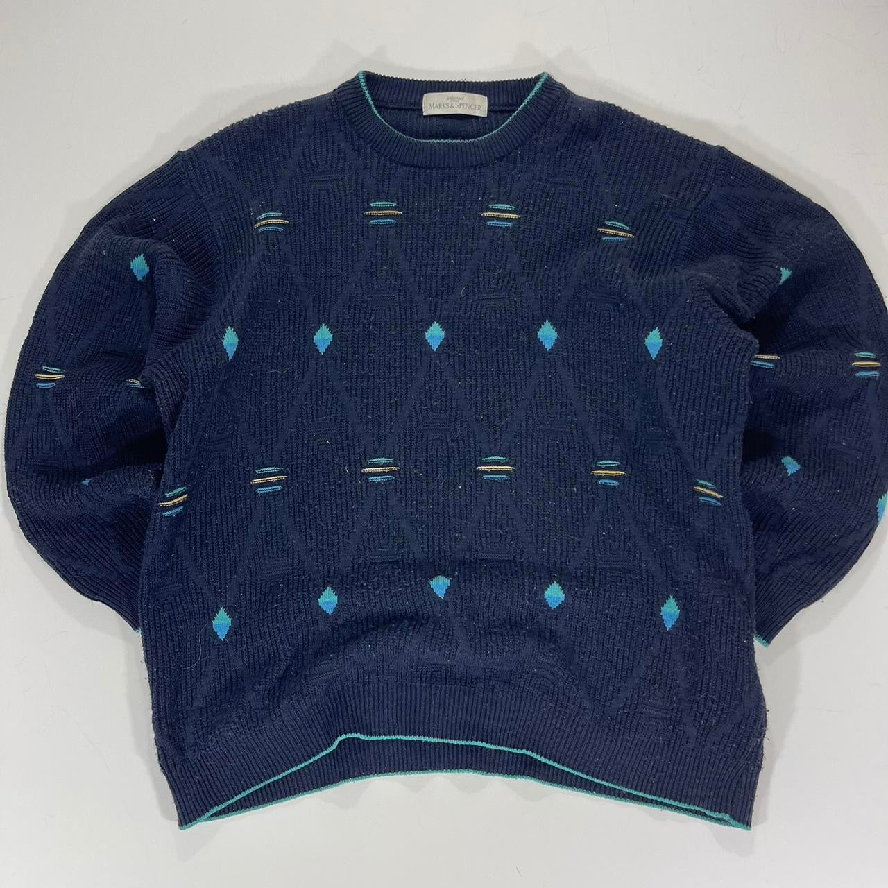 VINTAGE 90s MARKS & SPENCER NAVY BLUE SWEATER (M-L)