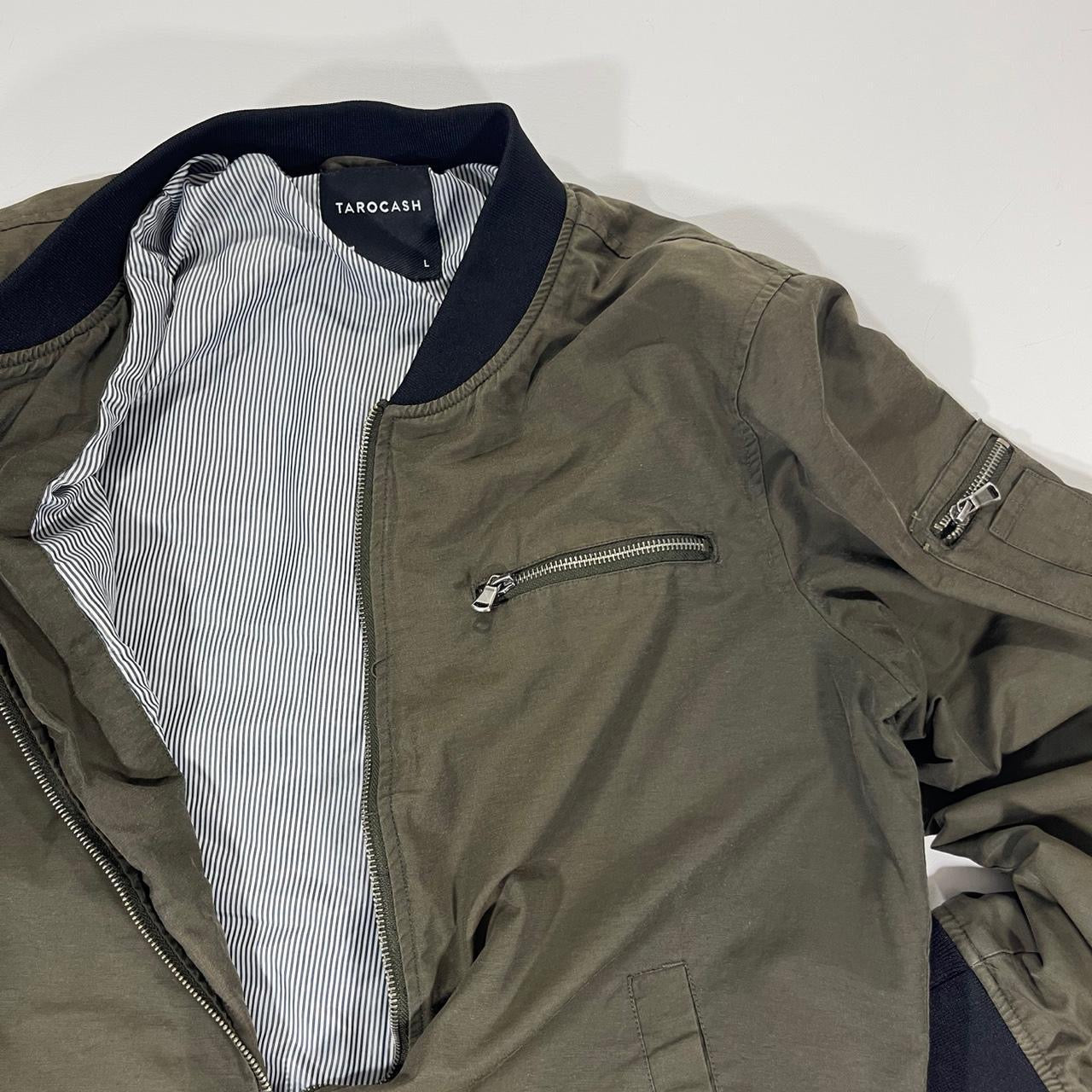 TARO CASH KHAKI JACKET WITH NAVY COLLAR AND CUFFS (L)