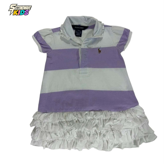 RALPH LAUREN PURPLE AND WHITE STRIPED BABY GIRL DRESS WITH RUFFLES (12 MONTHS)