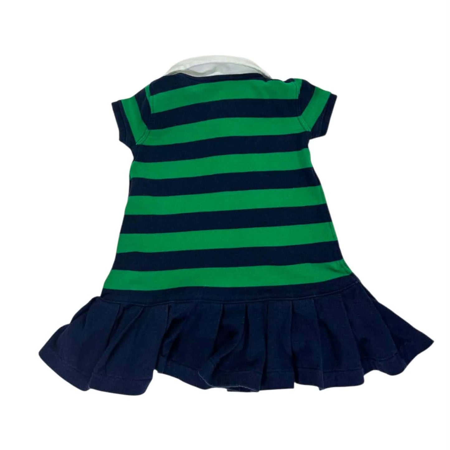 RALPH LAUREN GREEN AND NAVY STRIPED BABY POLO DRESS (12 MONTHS - S)