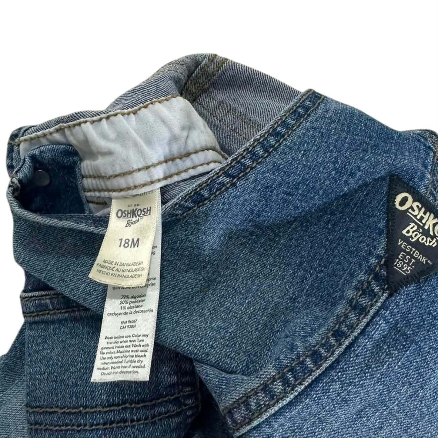 OSHKOSH B'GOSH BLUE DENIM OVERALLS (18 MONTHS)