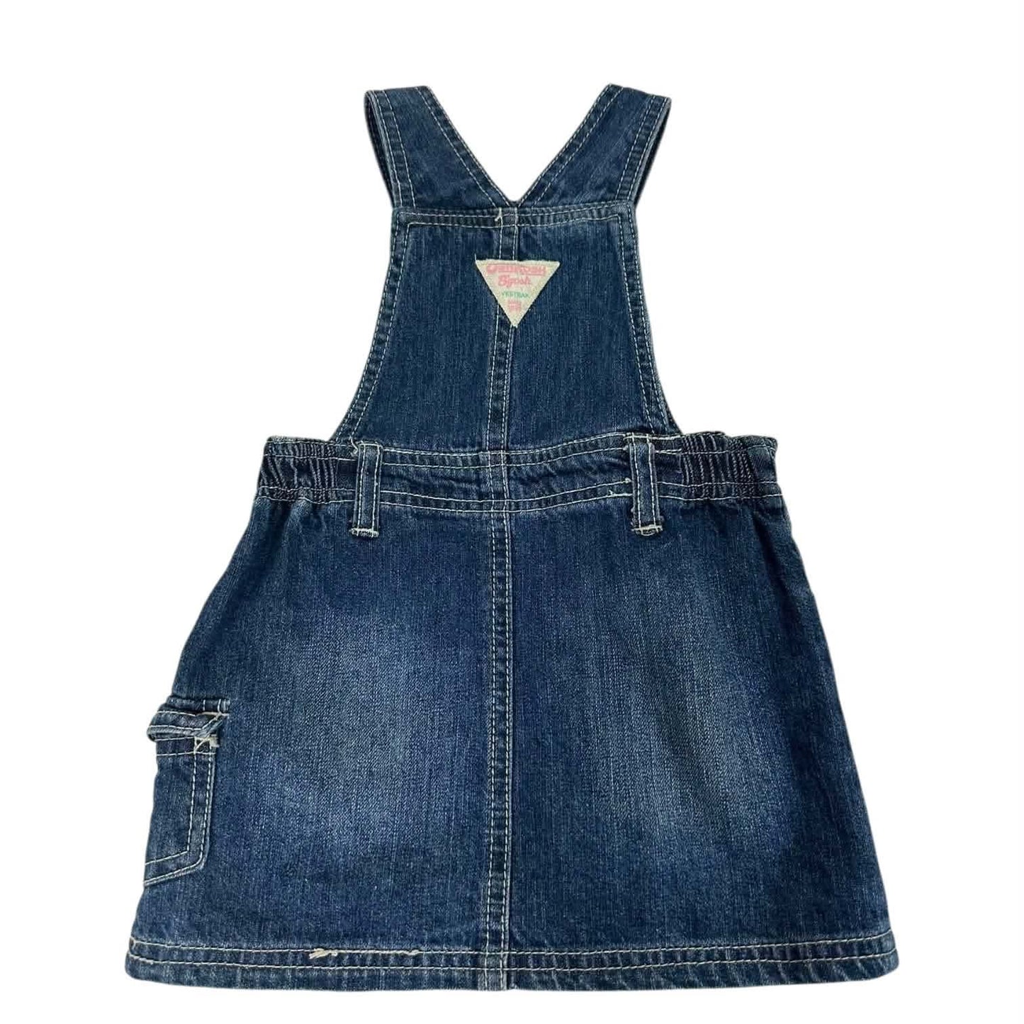 OSHKOSH B’GOSH NAVY DENIM OVERALLS WITH PINK FLOWER EMBROIDERY (6-12 MONTHS)