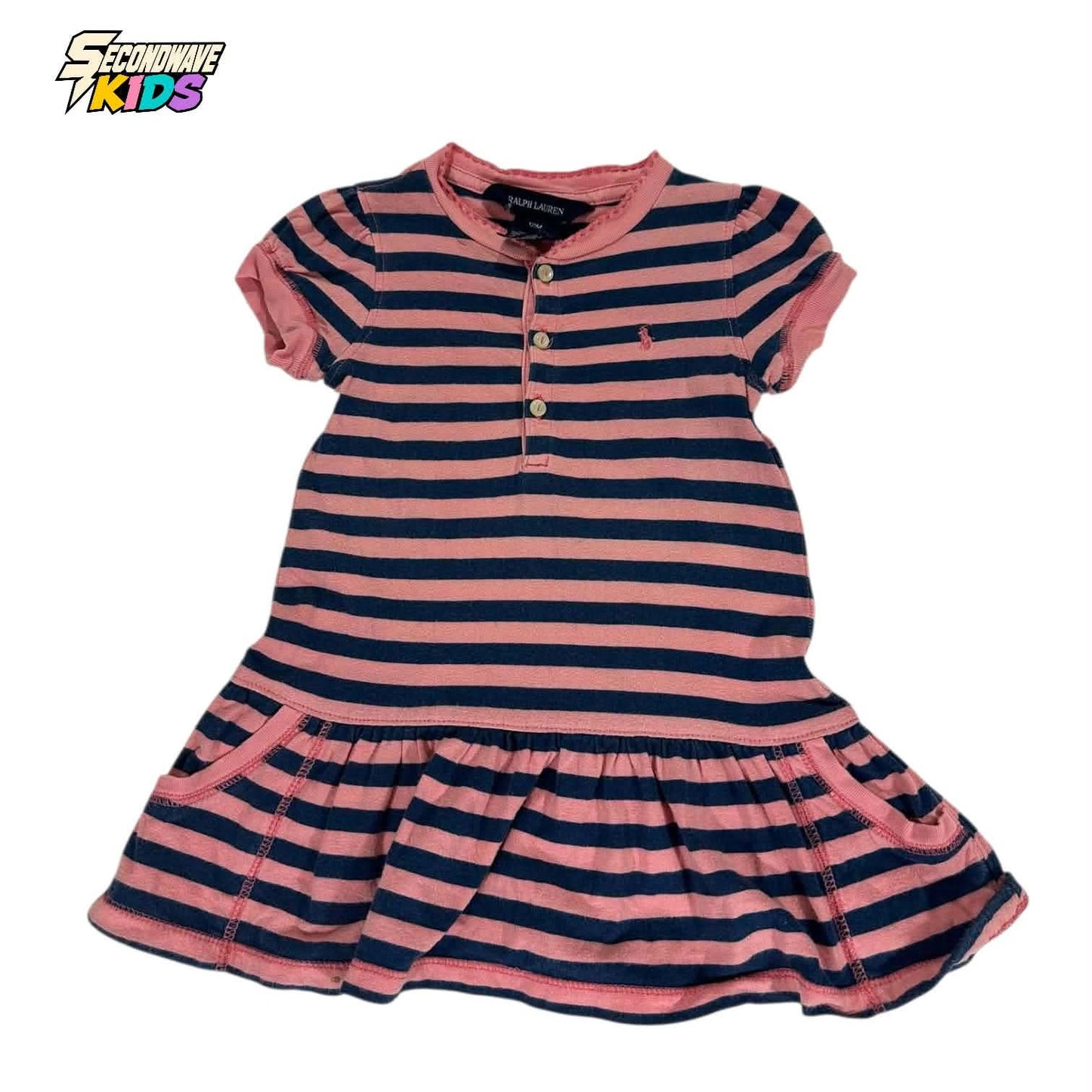 RALPH LAUREN PINK & NAVY STRIPED BABY GIRL DRESS (12 MONTHS)