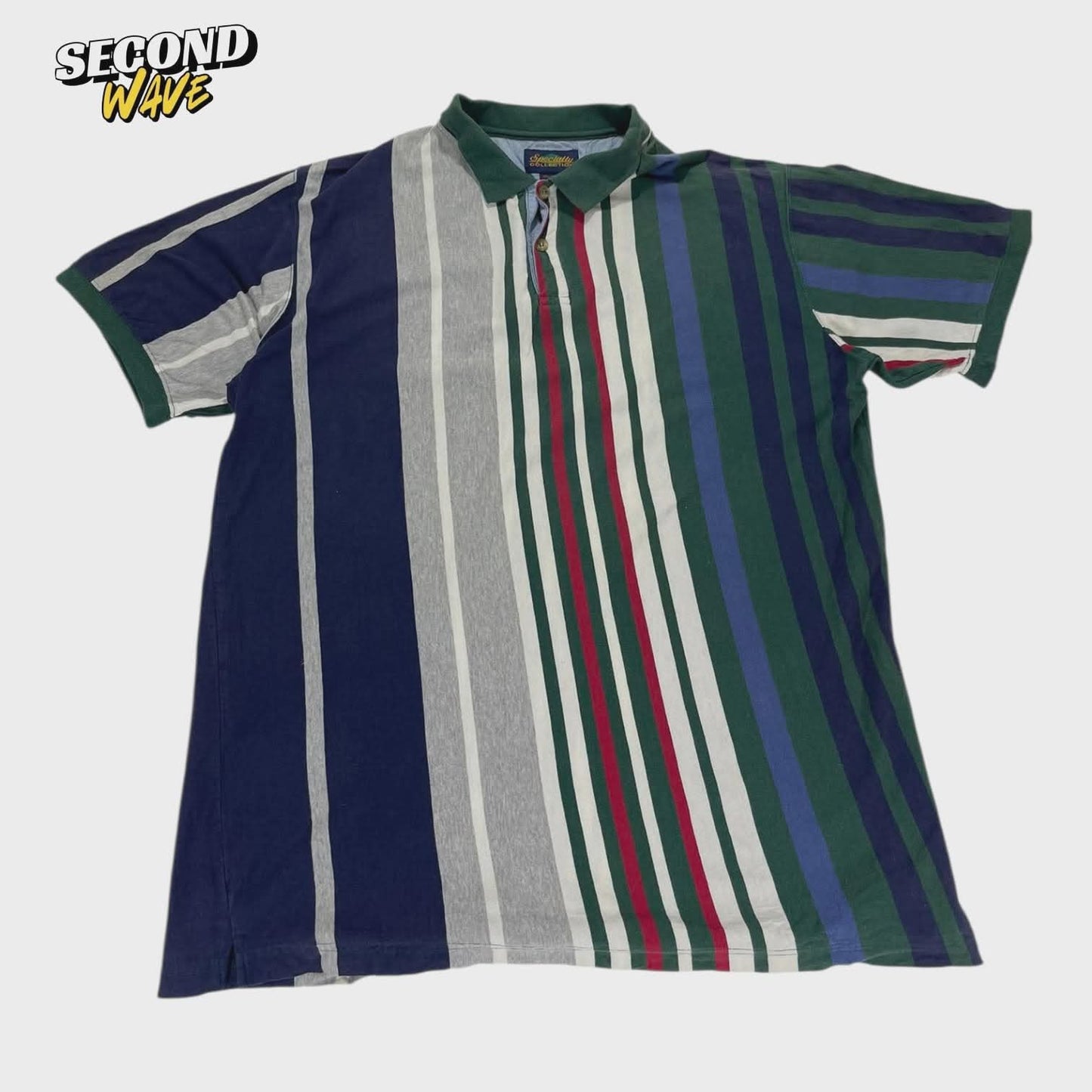 90S MULTICOLOURED STRIPED POLO SHIRT (XL)