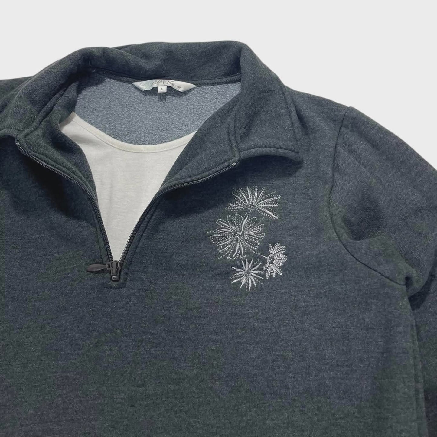 ELLA J QUARTER ZIP WITH FLORAL (L)