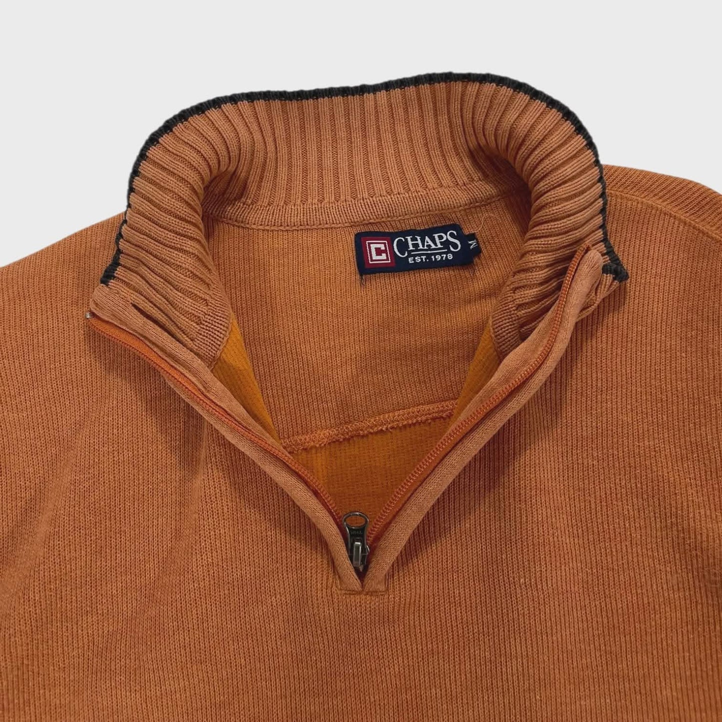 CHAPS ORANGE QUARTER ZIP SWEATER (M)